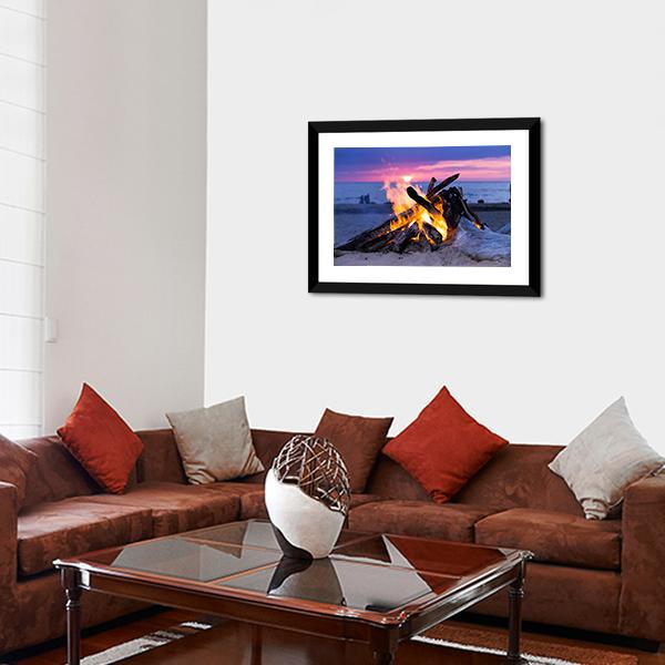 Bonfire On Beach Canvas Wall Art-5 Horizontal-Gallery Wrap-22" x 12"-Tiaracle