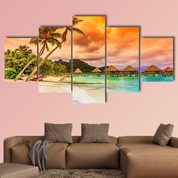 Bora Bora Island French Canvas Wall Art-5 Star-Gallery Wrap-62" x 32"-Tiaracle