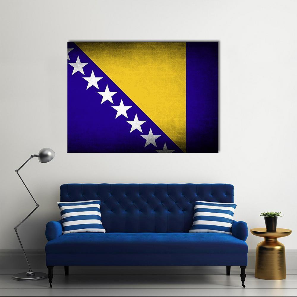 Bosnia & Herzegovina Flag Canvas Wall Art-1 Piece-Gallery Wrap-48" x 32"-Tiaracle