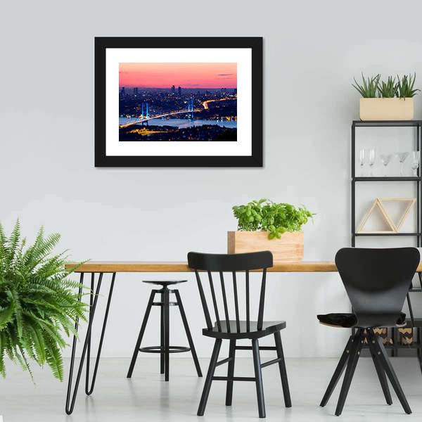 Bosporus Bridge On Sunset Canvas Wall Art-5 Horizontal-Gallery Wrap-22" x 12"-Tiaracle