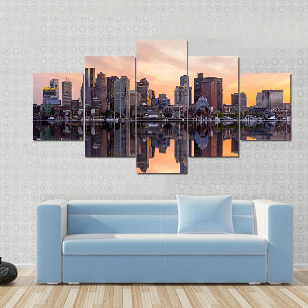 Boston Downtown Skyline Canvas Wall Art-5 Star-Gallery Wrap-62" x 32"-Tiaracle
