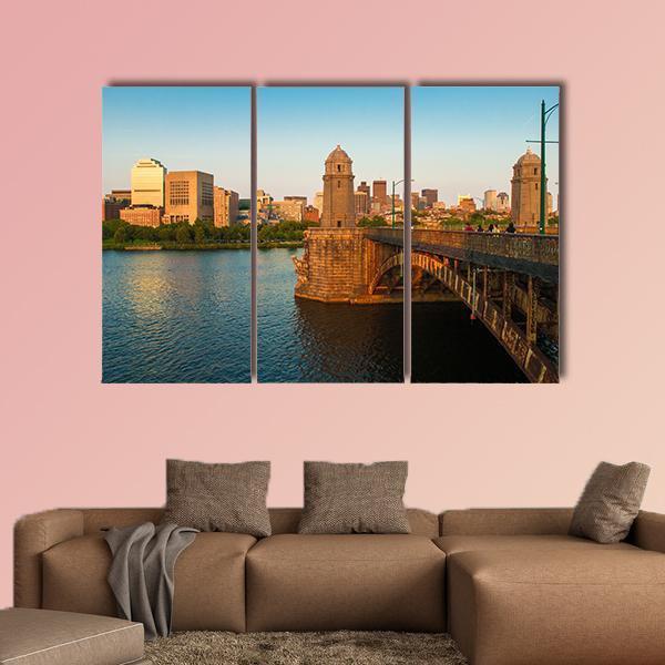 Boston's Longfellow Bridge Canvas Wall Art-3 Horizontal-Gallery Wrap-37" x 24"-Tiaracle