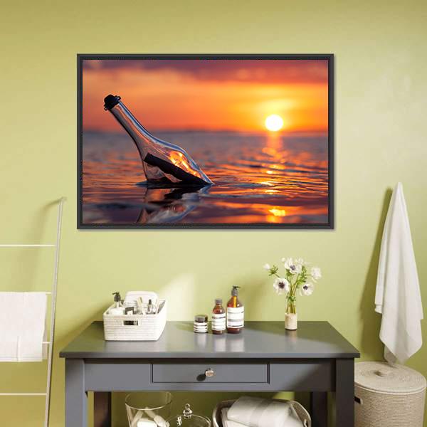 Bottle In Sea Canvas Wall Art-5 Horizontal-Gallery Wrap-22" x 12"-Tiaracle