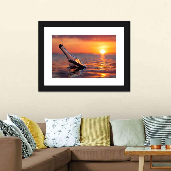 Bottle In Sea Canvas Wall Art-5 Horizontal-Gallery Wrap-22" x 12"-Tiaracle