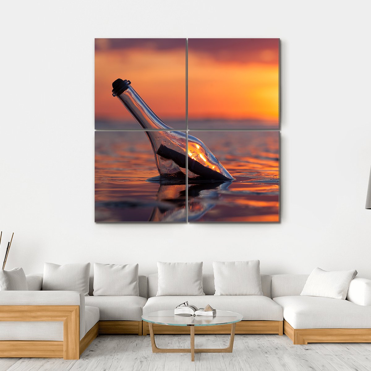 Bottle In Sea Canvas Wall Art-4 Square-Gallery Wrap-17" x 17"-Tiaracle