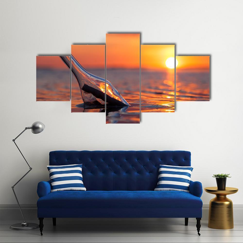 Bottle In Sea Canvas Wall Art-5 Star-Gallery Wrap-62" x 32"-Tiaracle