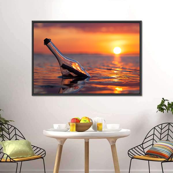 Bottle In Sea Canvas Wall Art-3 Horizontal-Gallery Wrap-25" x 16"-Tiaracle