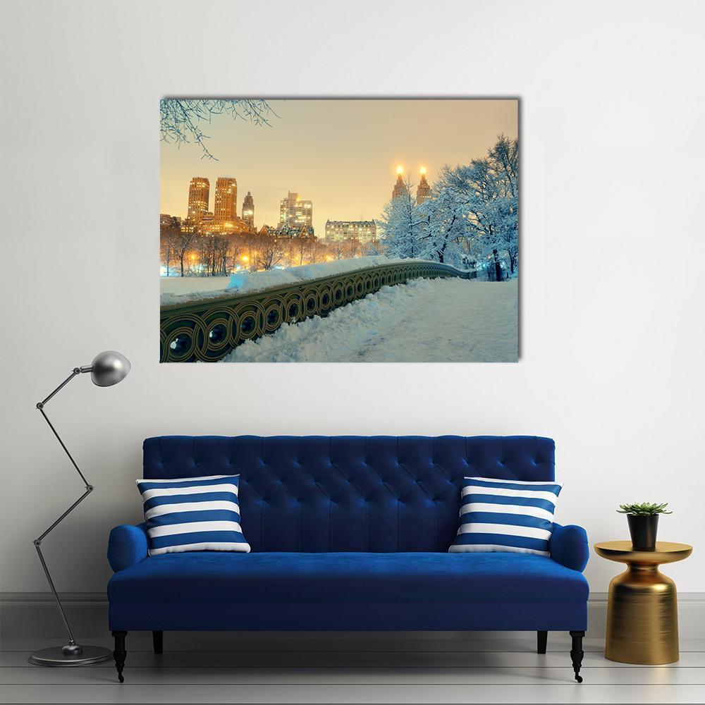 Bow Bridge In Winter Canvas Wall Art-1 Piece-Gallery Wrap-48" x 32"-Tiaracle