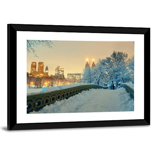 Bow Bridge In Winter Canvas Wall Art-3 Horizontal-Gallery Wrap-25" x 16"-Tiaracle