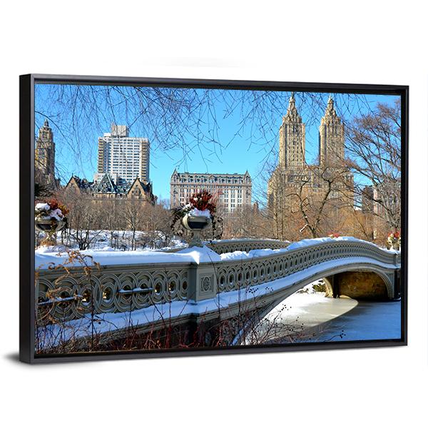 Bow Bridge In Winter USA Canvas Wall Art-3 Horizontal-Gallery Wrap-25" x 16"-Tiaracle