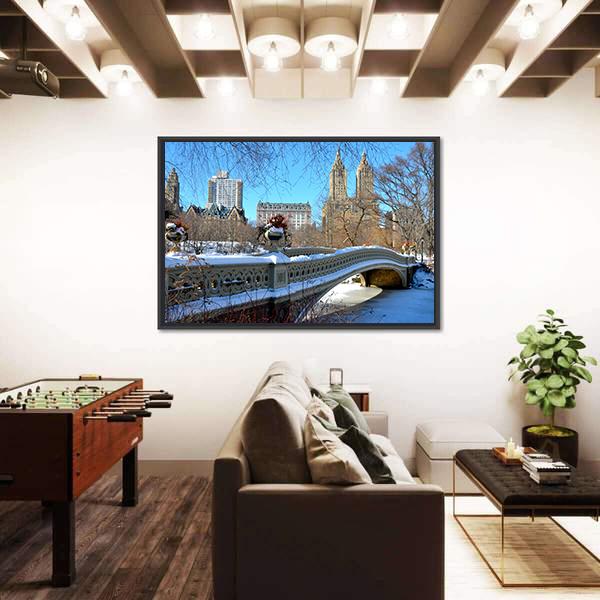 Bow Bridge In Winter USA Canvas Wall Art-3 Horizontal-Gallery Wrap-25" x 16"-Tiaracle
