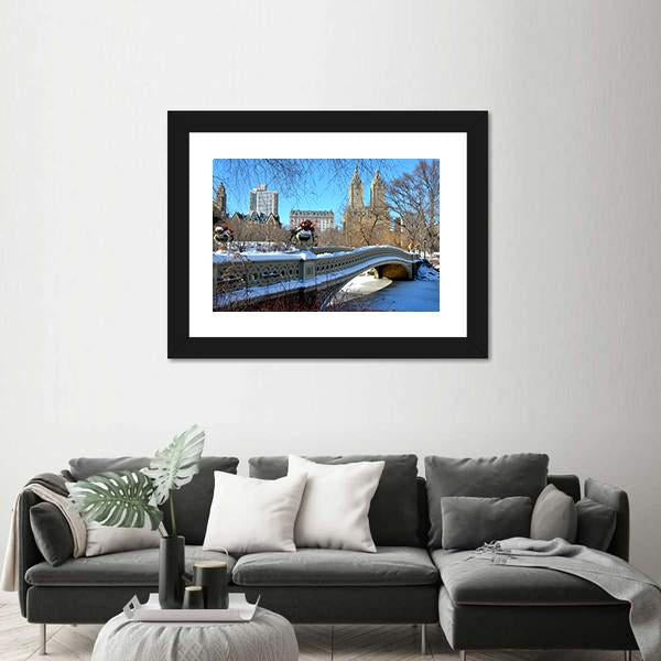 Bow Bridge In Winter USA Canvas Wall Art-3 Horizontal-Gallery Wrap-25" x 16"-Tiaracle