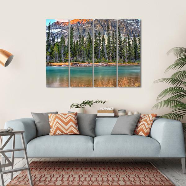 Bow Lake On Sunrise Canvas Wall Art-4 Horizontal-Gallery Wrap-34" x 24"-Tiaracle
