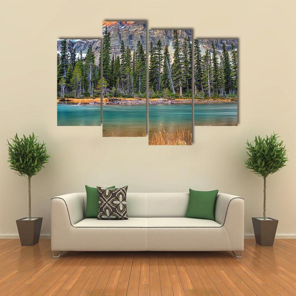 Bow Lake On Sunrise Canvas Wall Art-4 Pop-Gallery Wrap-50" x 32"-Tiaracle