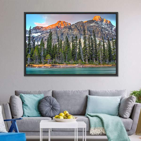 Bow Lake On Sunrise Canvas Wall Art-1 Piece-Floating Frame-24" x 16"-Tiaracle