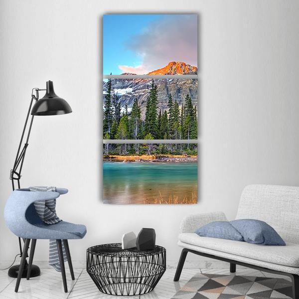 Bow Lake On Sunrise Vertical Canvas Wall Art-3 Vertical-Gallery Wrap-12" x 25"-Tiaracle