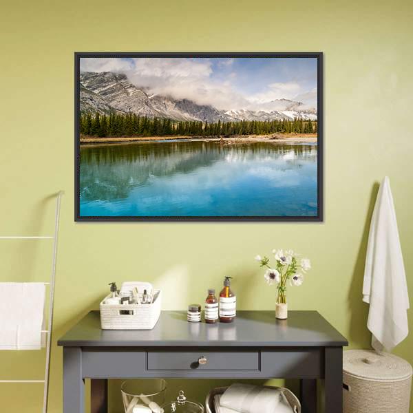 River & Mount Yamnuska Canvas Wall Art-3 Horizontal-Gallery Wrap-25" x 16"-Tiaracle
