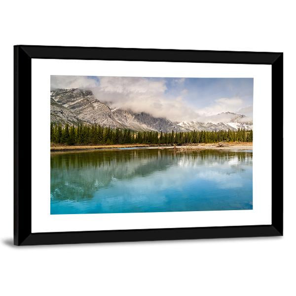 River & Mount Yamnuska Canvas Wall Art-3 Horizontal-Gallery Wrap-25" x 16"-Tiaracle