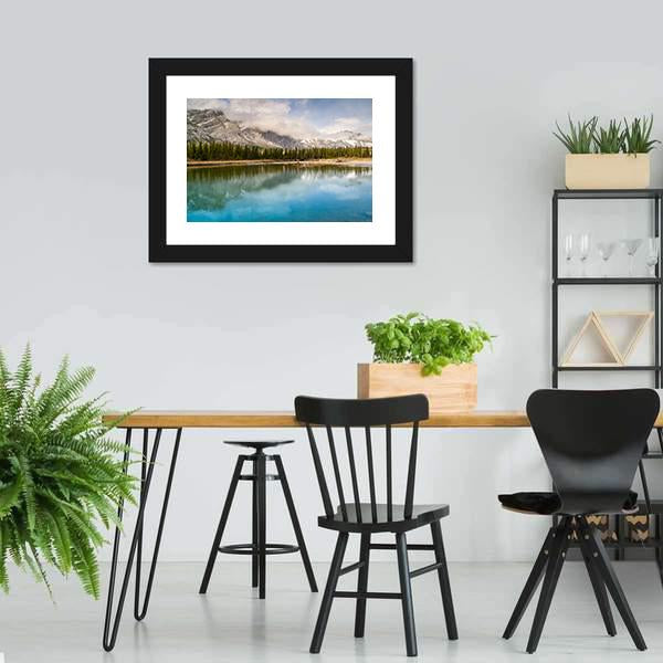 River & Mount Yamnuska Canvas Wall Art-3 Horizontal-Gallery Wrap-25" x 16"-Tiaracle