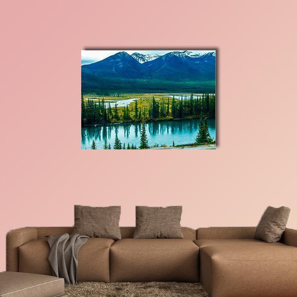 Bow River Through Valley Canvas Wall Art-1 Piece-Gallery Wrap-48" x 32"-Tiaracle