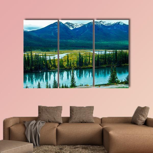 Bow River Through Valley Canvas Wall Art-3 Horizontal-Gallery Wrap-37" x 24"-Tiaracle