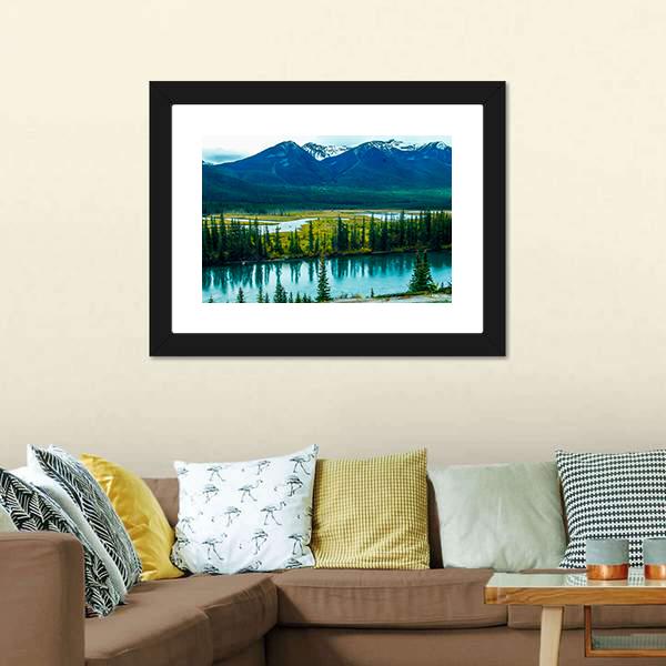 Bow River Through Valley Panoramic Canvas Wall Art-1 Piece-36" x 12"-Tiaracle