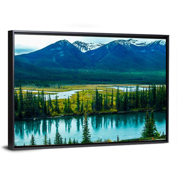 Bow River Through Valley Panoramic Canvas Wall Art-1 Piece-36" x 12"-Tiaracle