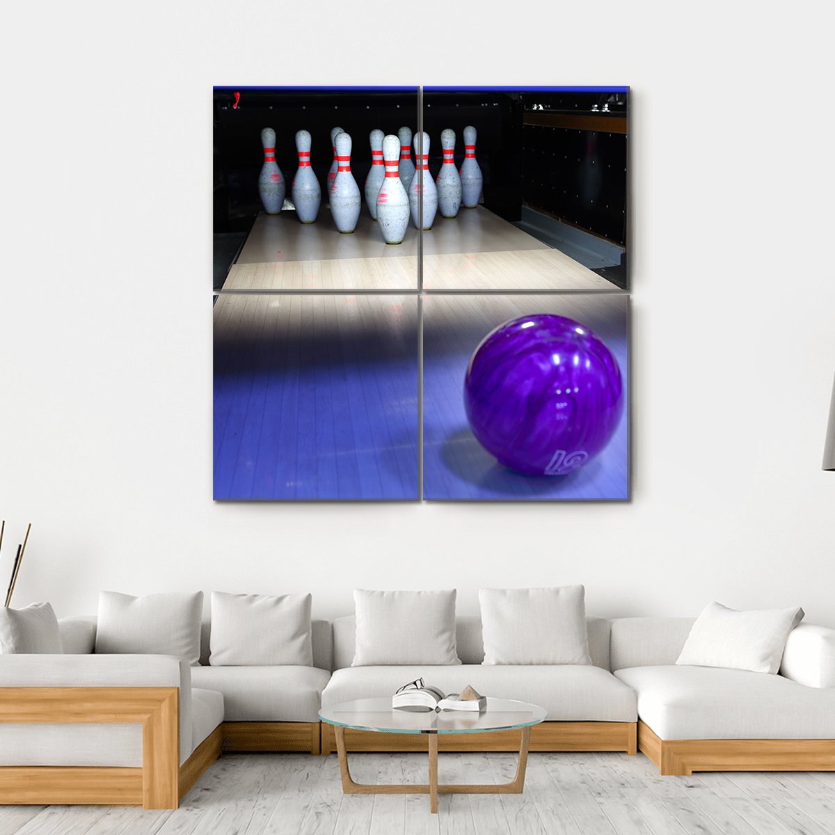 Bowling Ball And Pins Canvas Wall Art-4 Square-Gallery Wrap-17" x 17"-Tiaracle
