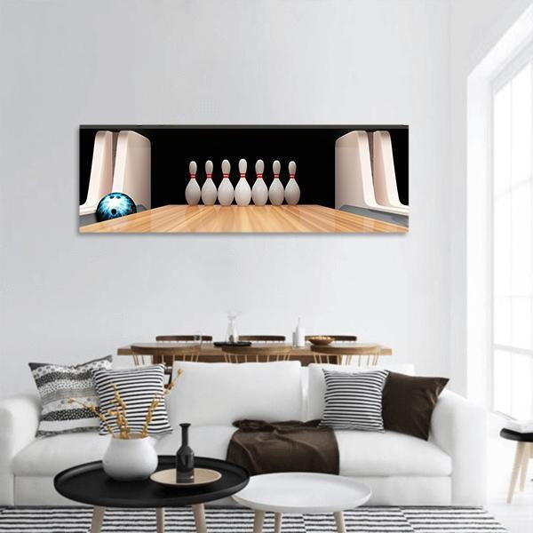 Bowling Pins On Wooden Lane Panoramic Canvas Wall Art-1 Piece-36" x 12"-Tiaracle
