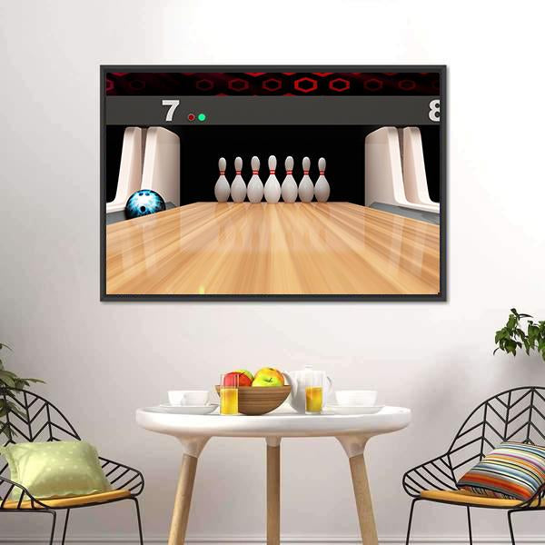 Bowling Pins On Wooden Lane Canvas Wall Art-5 Horizontal-Gallery Wrap-22" x 12"-Tiaracle