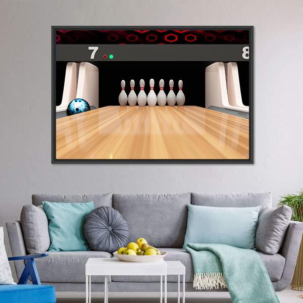 Bowling Pins On Wooden Lane Panoramic Canvas Wall Art-1 Piece-36" x 12"-Tiaracle