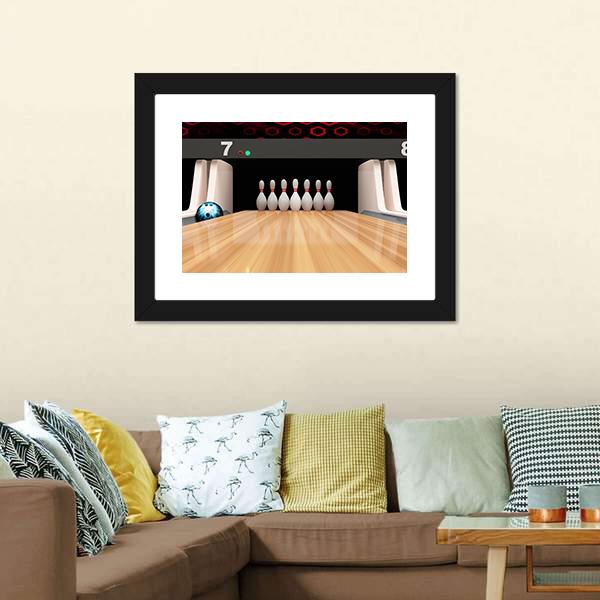 Bowling Pins On Wooden Lane Panoramic Canvas Wall Art-1 Piece-36" x 12"-Tiaracle