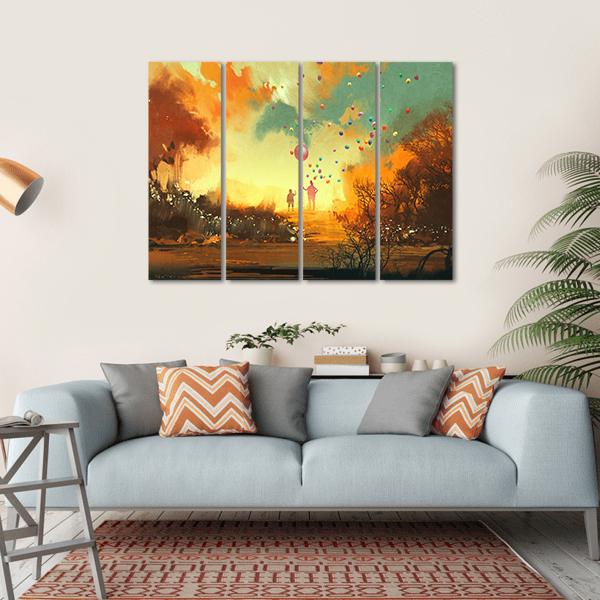 Boy & Magician Holding Balloon Canvas Wall Art-4 Horizontal-Gallery Wrap-34" x 24"-Tiaracle
