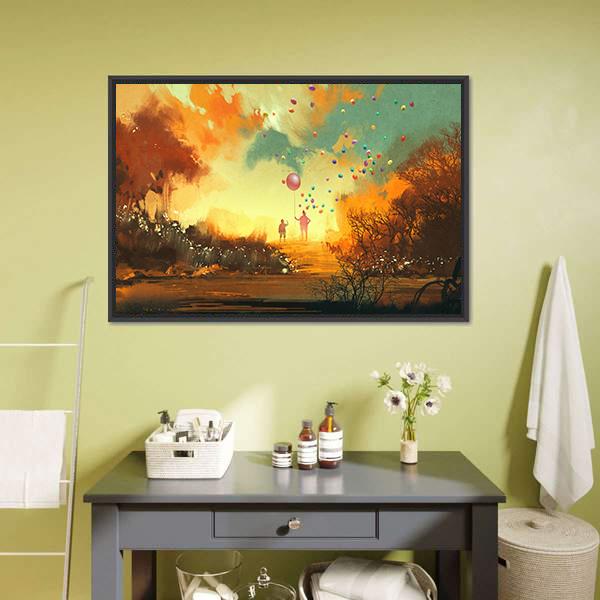 Boy & Magician Holding Balloon Canvas Wall Art-5 Horizontal-Gallery Wrap-22" x 12"-Tiaracle