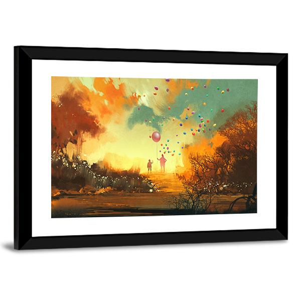 Boy & Magician Holding Balloon Canvas Wall Art-5 Horizontal-Gallery Wrap-22" x 12"-Tiaracle