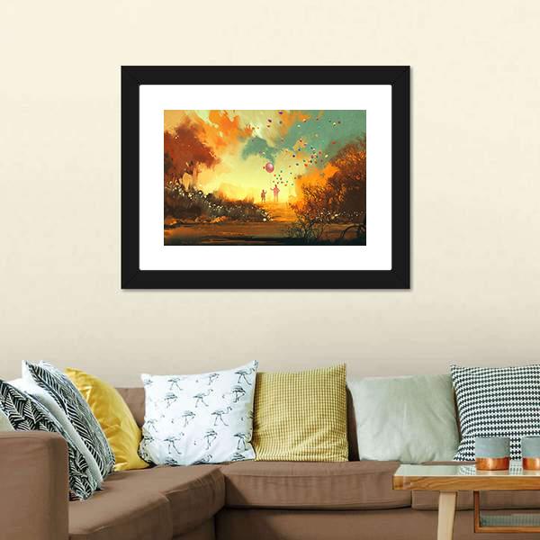 Boy & Magician Holding Balloon Canvas Wall Art-5 Horizontal-Gallery Wrap-22" x 12"-Tiaracle