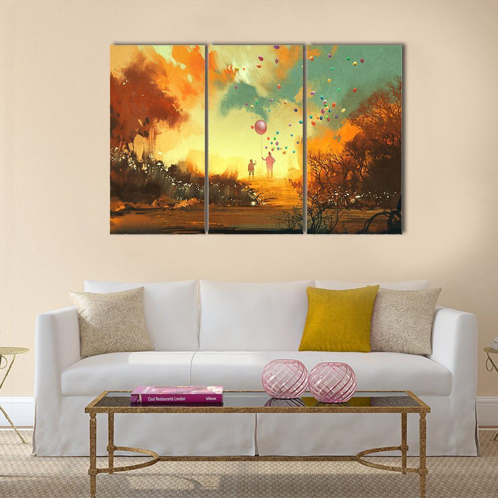 Boy & Magician Holding Balloon Canvas Wall Art-3 Horizontal-Gallery Wrap-37" x 24"-Tiaracle