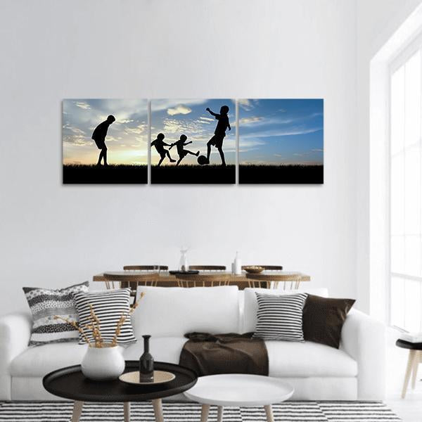 Boys Playing Football Panoramic Canvas Wall Art-3 Piece-25" x 08"-Tiaracle