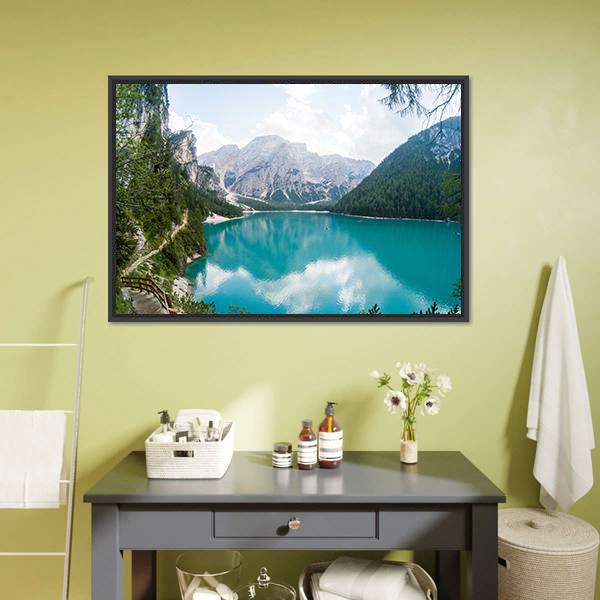 Braies Lake Canvas Wall Art-5 Horizontal-Gallery Wrap-22" x 12"-Tiaracle