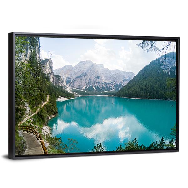 Braies Lake Canvas Wall Art-5 Horizontal-Gallery Wrap-22" x 12"-Tiaracle