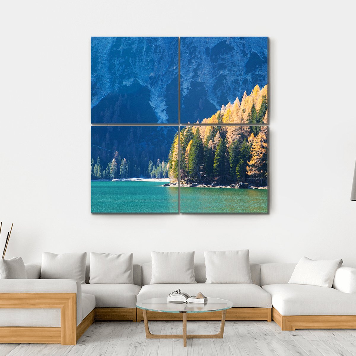 Braies Lake In Autumn Canvas Wall Art-4 Square-Gallery Wrap-17" x 17"-Tiaracle