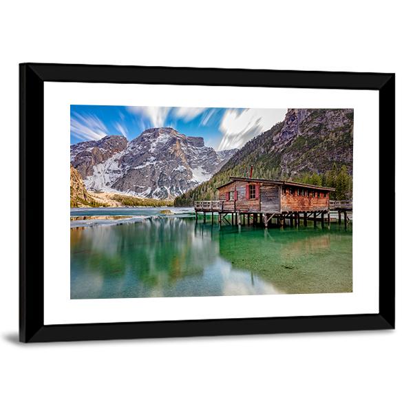 Braies Lake On Italian Alps Canvas Wall Art-3 Horizontal-Gallery Wrap-25" x 16"-Tiaracle