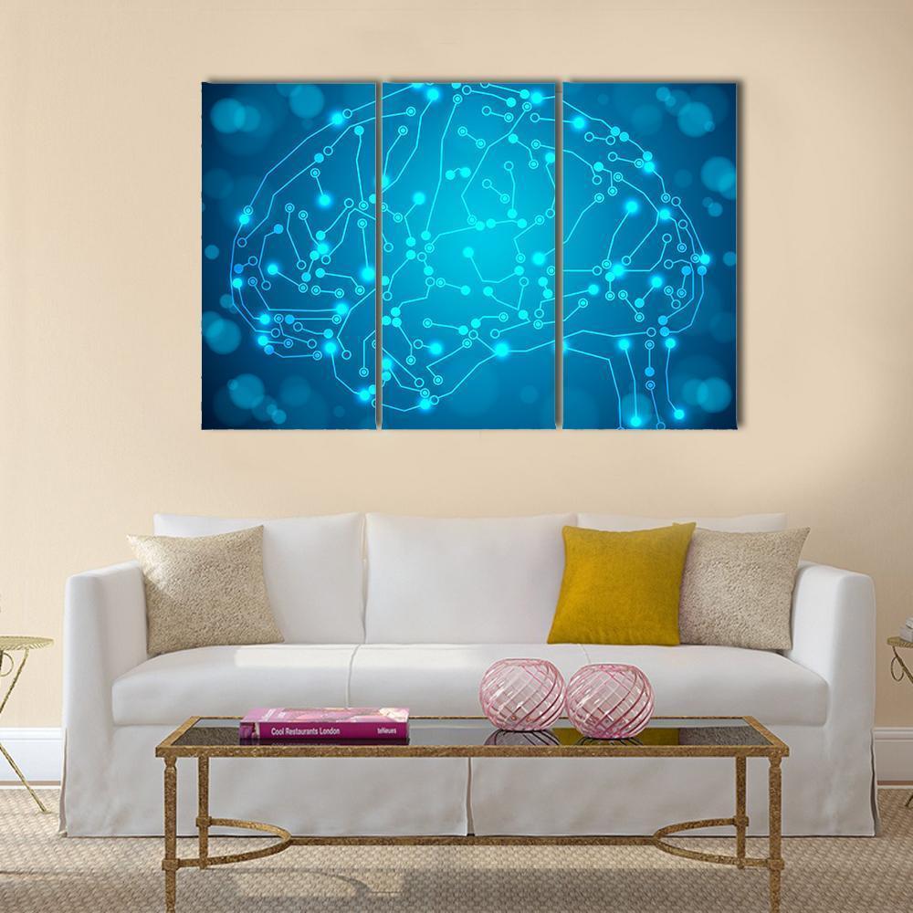 Brain With Circuit Board Canvas Wall Art-3 Horizontal-Gallery Wrap-37" x 24"-Tiaracle