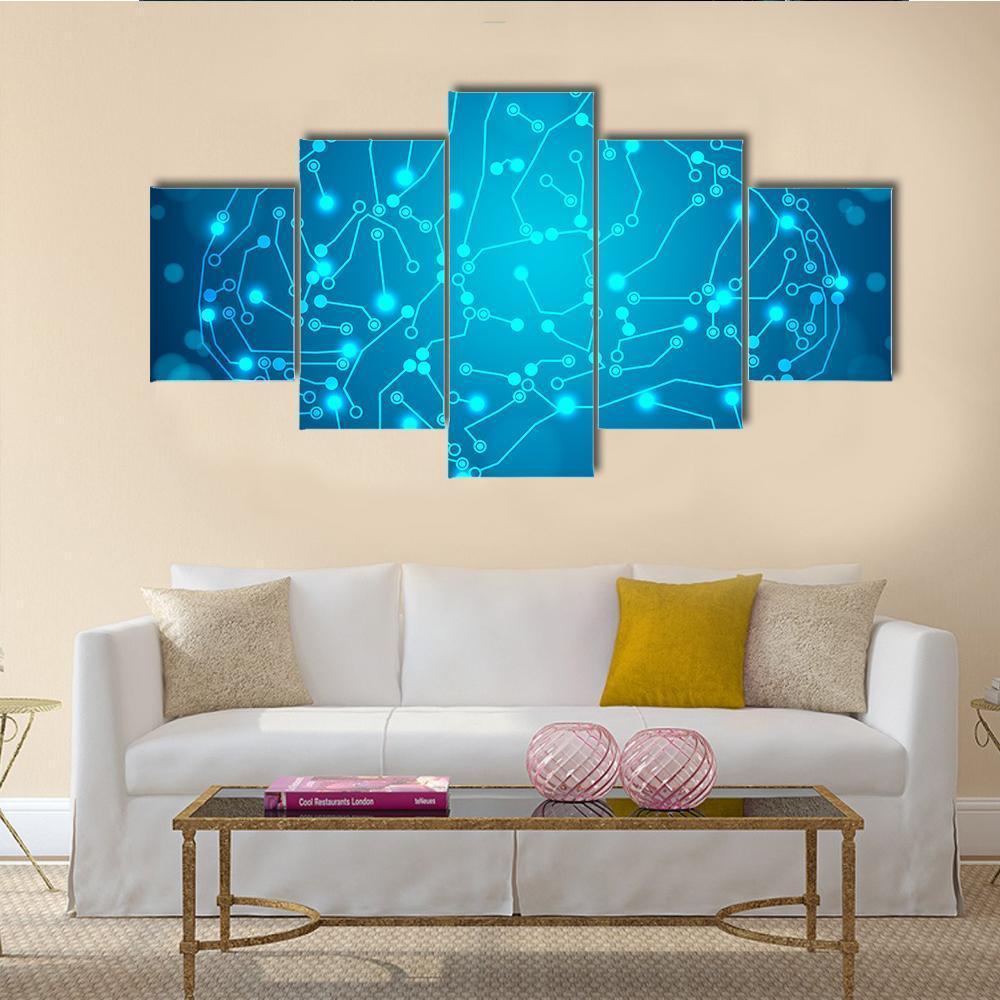 Brain With Circuit Board Canvas Wall Art-5 Star-Gallery Wrap-62" x 32"-Tiaracle