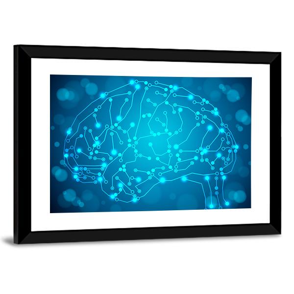Brain With Circuit Board Canvas Wall Art-3 Horizontal-Gallery Wrap-25" x 16"-Tiaracle