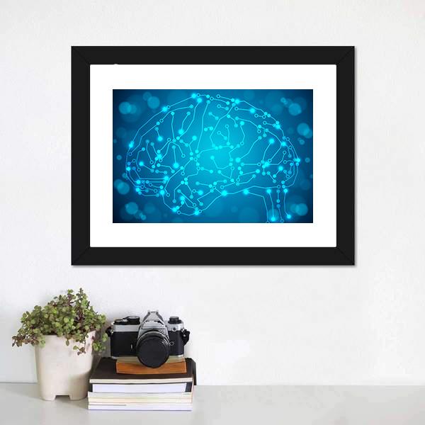 Brain With Circuit Board Canvas Wall Art-1 Piece-Framed Print-20" x 16"-Tiaracle