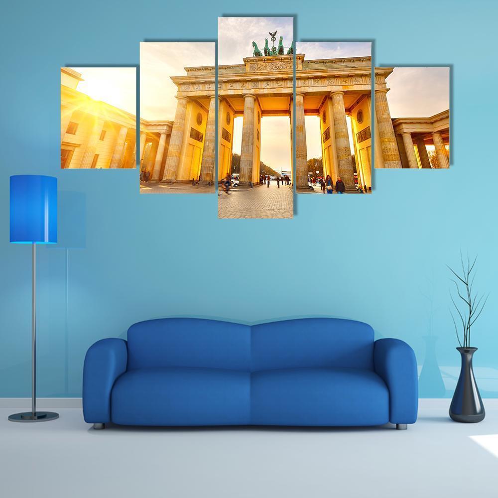 Brandenburg Gate At Sunset Canvas Wall Art-5 Star-Gallery Wrap-62" x 32"-Tiaracle