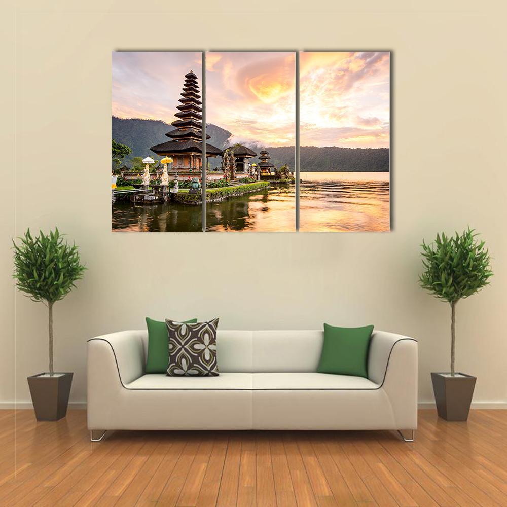 Bratan Hindu Temple Canvas Wall Art-3 Horizontal-Gallery Wrap-37" x 24"-Tiaracle