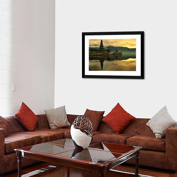 Bratan Water Temple Canvas Wall Art-3 Horizontal-Gallery Wrap-25" x 16"-Tiaracle