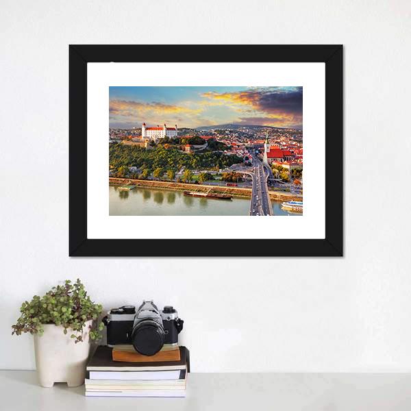 Bratislava At Sunset Canvas Wall Art-1 Piece-Framed Print-20" x 16"-Tiaracle